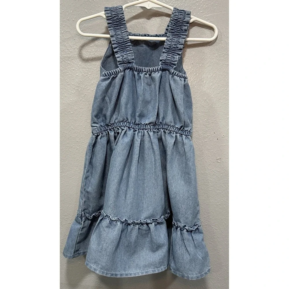 BCBG  Denim Dress Girls Size 5T Blue Pullover Sleeveless Stretch Flowy Summer